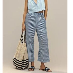 Blue striped high-rise cropped wide-leg pants by English Factory